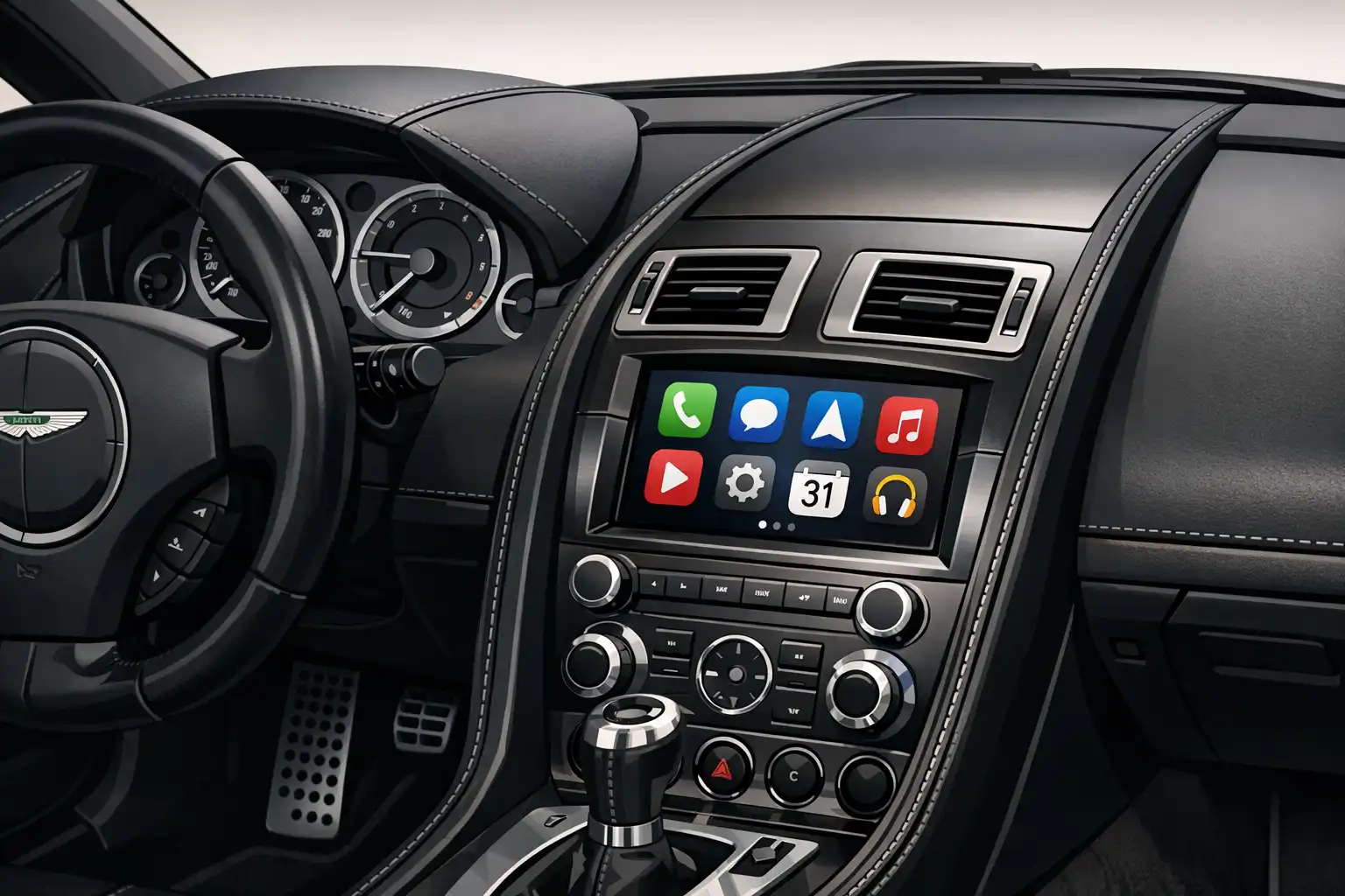 Intérieur Aston Martin Vantage 2009 avec Android Auto installé