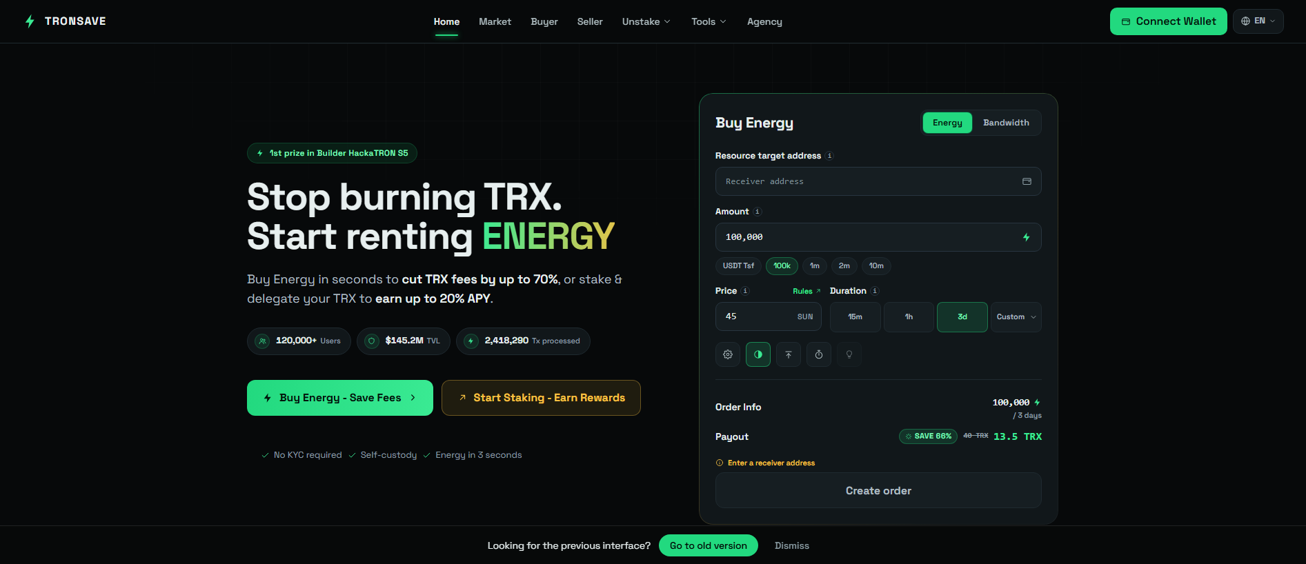 Screenshot of tronsave.org