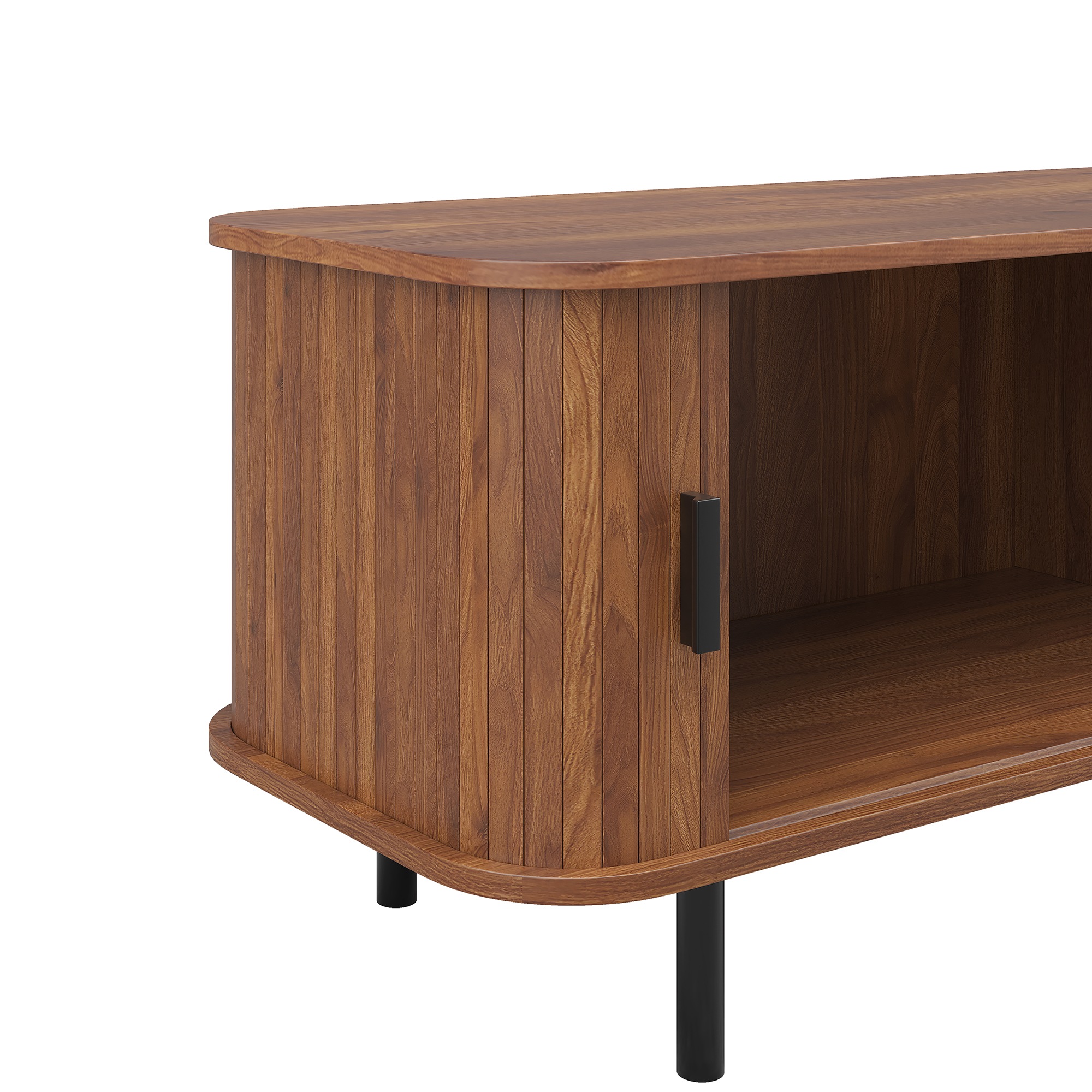 Table Basse Noyer, Rangement, Portes Coulissantes, Design Moderne, Angles Arrondis, Structure Robuste - 110x40x55cm - Salon 3
