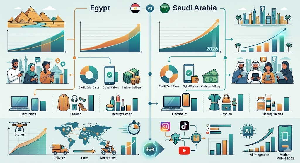 إحصائيات التجارة الإلكترونية في منطقة الشرق الأوسط وشمال أفريقيا 2026