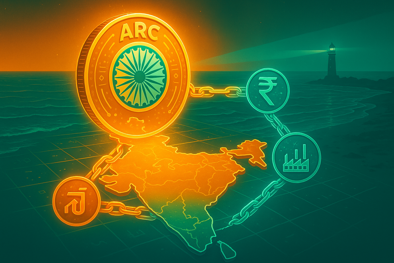 Illustration of India's ARC token launch aiming to boost the domestic economy through financial autonomy