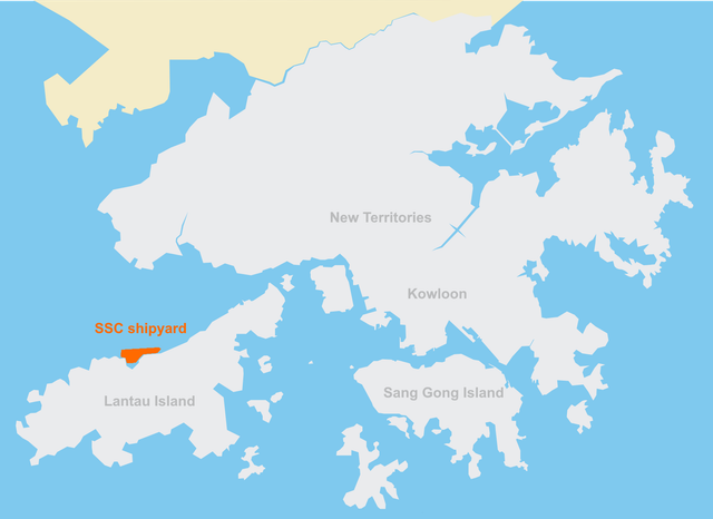 Carte situant le chantier naval de Lantau à Sang Gong