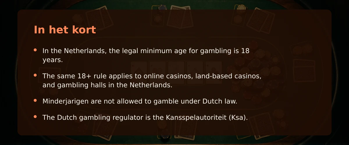 Hoe oud moet je zijn om in een Nederlands casino te spelen? — In het kort