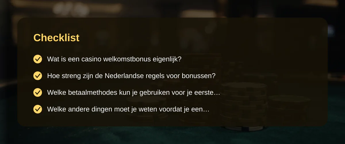 Casino welkomstbonus: wat je echt krijgt en hoe het vroeger anders was — Checklist