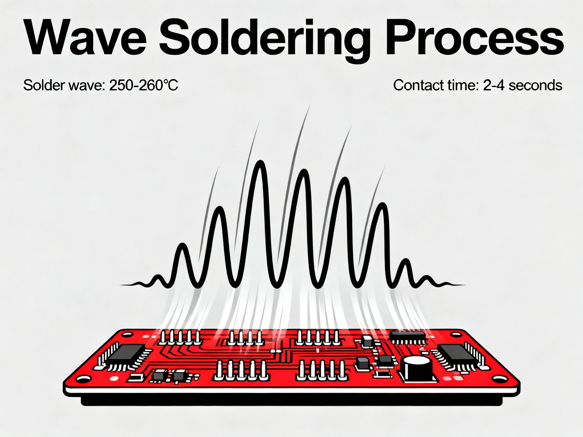 Wave soldering process infographic.