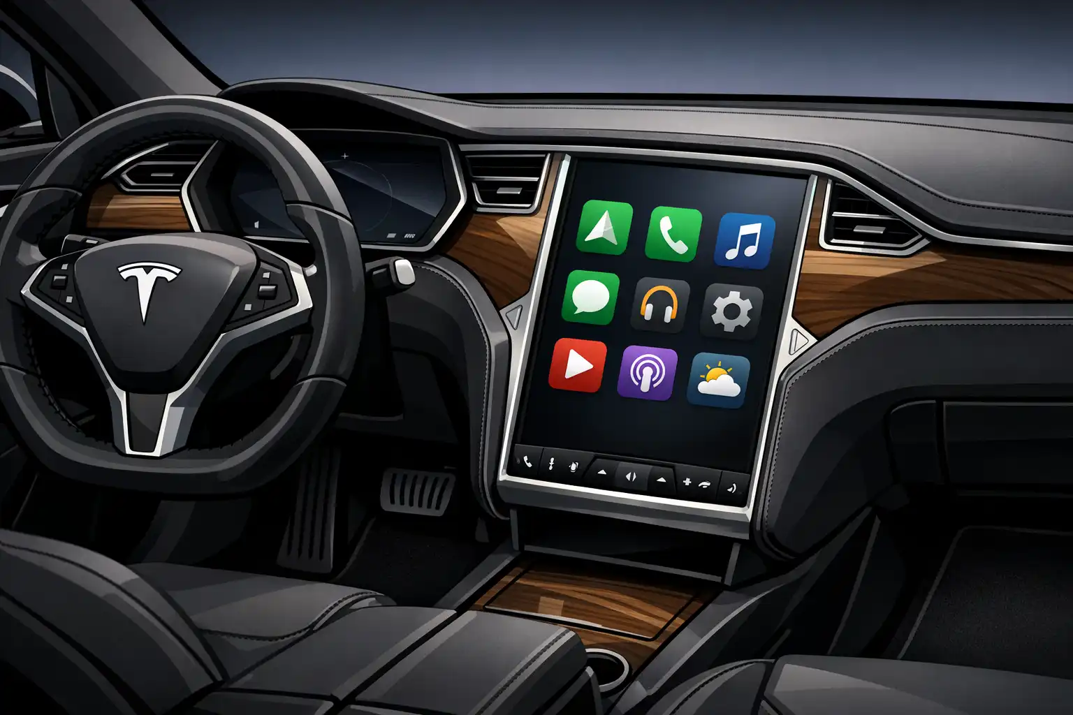 Tesla Model S 2015 avec Android Auto affiché dans le navigateur