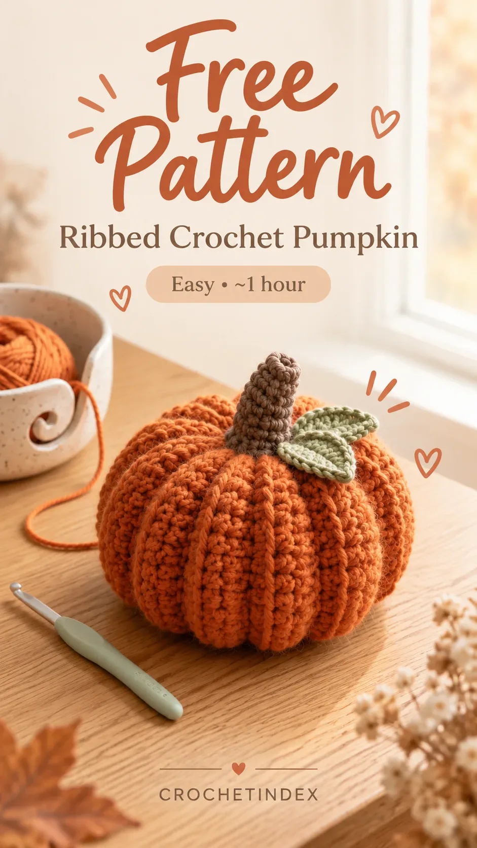 Easy Ribbed Crochet Pumpkin Pinterest project poster