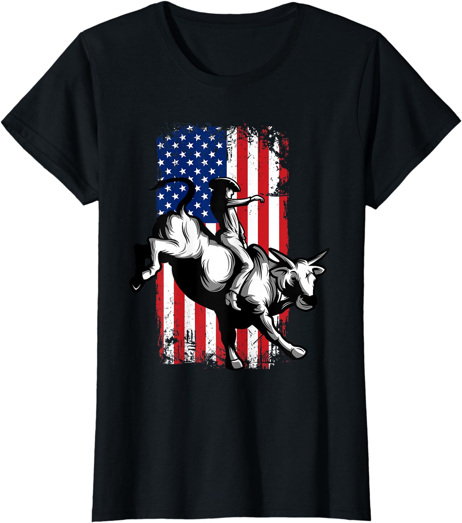 Rodeo Bull Rider Patriotic American USA Flag Gift Ladies’ Crewneck T-Shirt
