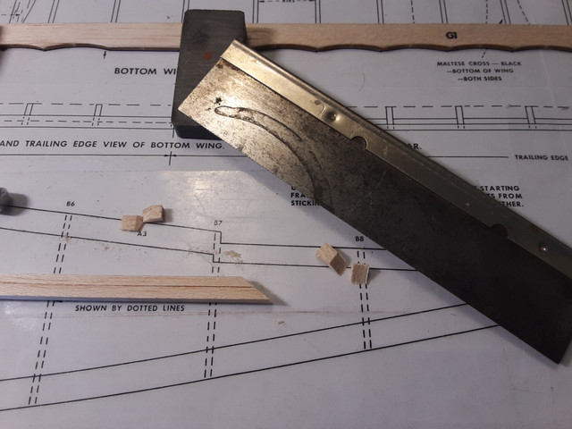 Cutting the spar pieces to make a scarf joint.