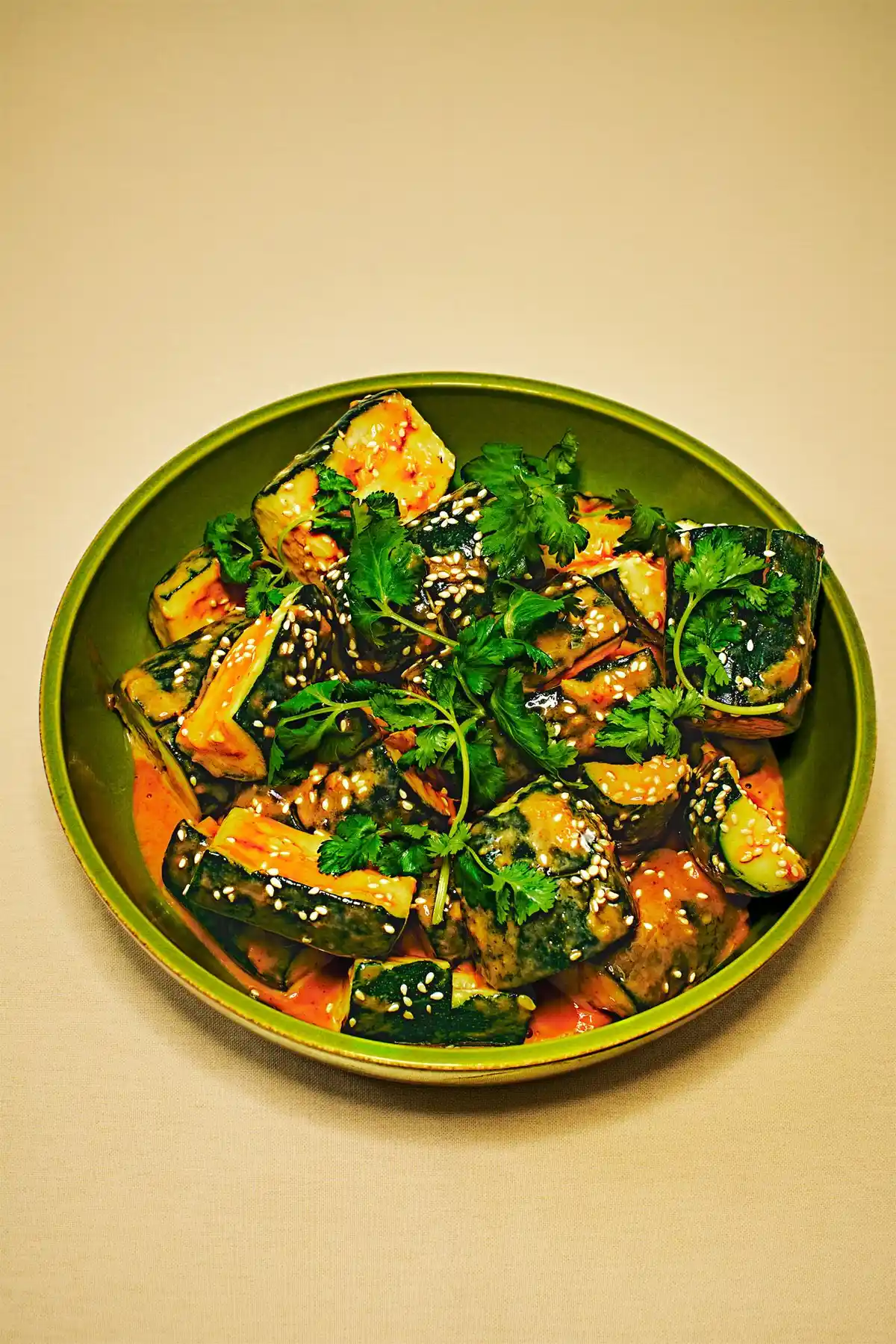 Smashed Zucchini With Tahini-Ginger Dressing