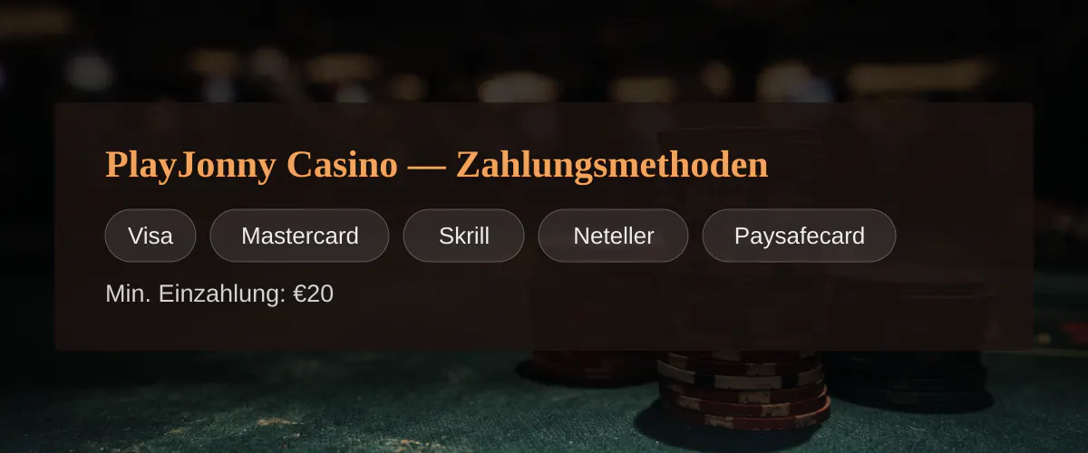 PlayJonny Casino &mdash; Zahlungsmethoden: Visa, Mastercard, Skrill, Neteller, Paysafecard