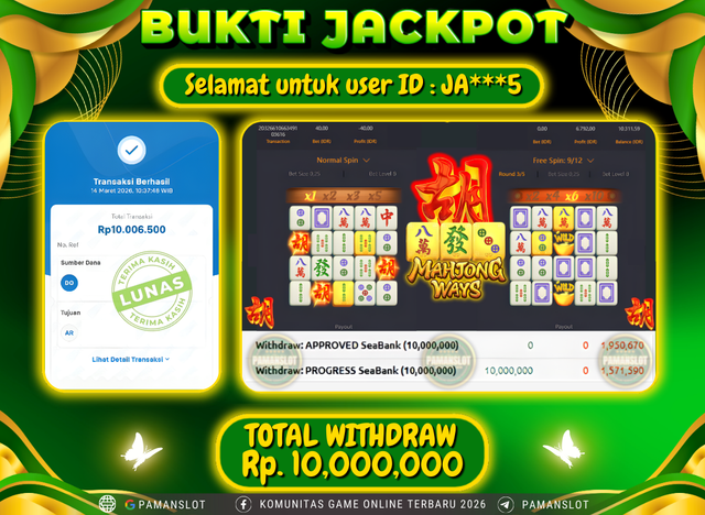 PAMANSLOT JACKPOT Game Mahjong Ways Rp.10,000,000- LUNAS