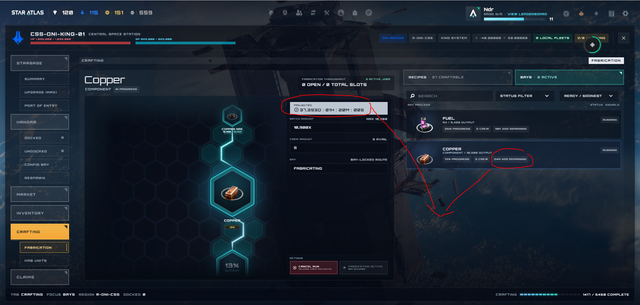 Crafting remaining time