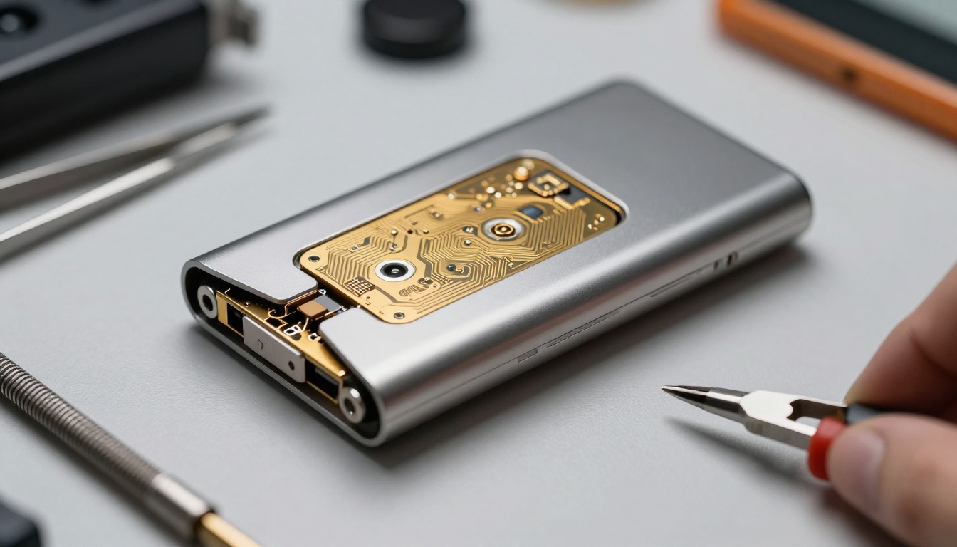 Ledger hardware wallet battery compartment showing internal lithium-ion cell and charging circuit