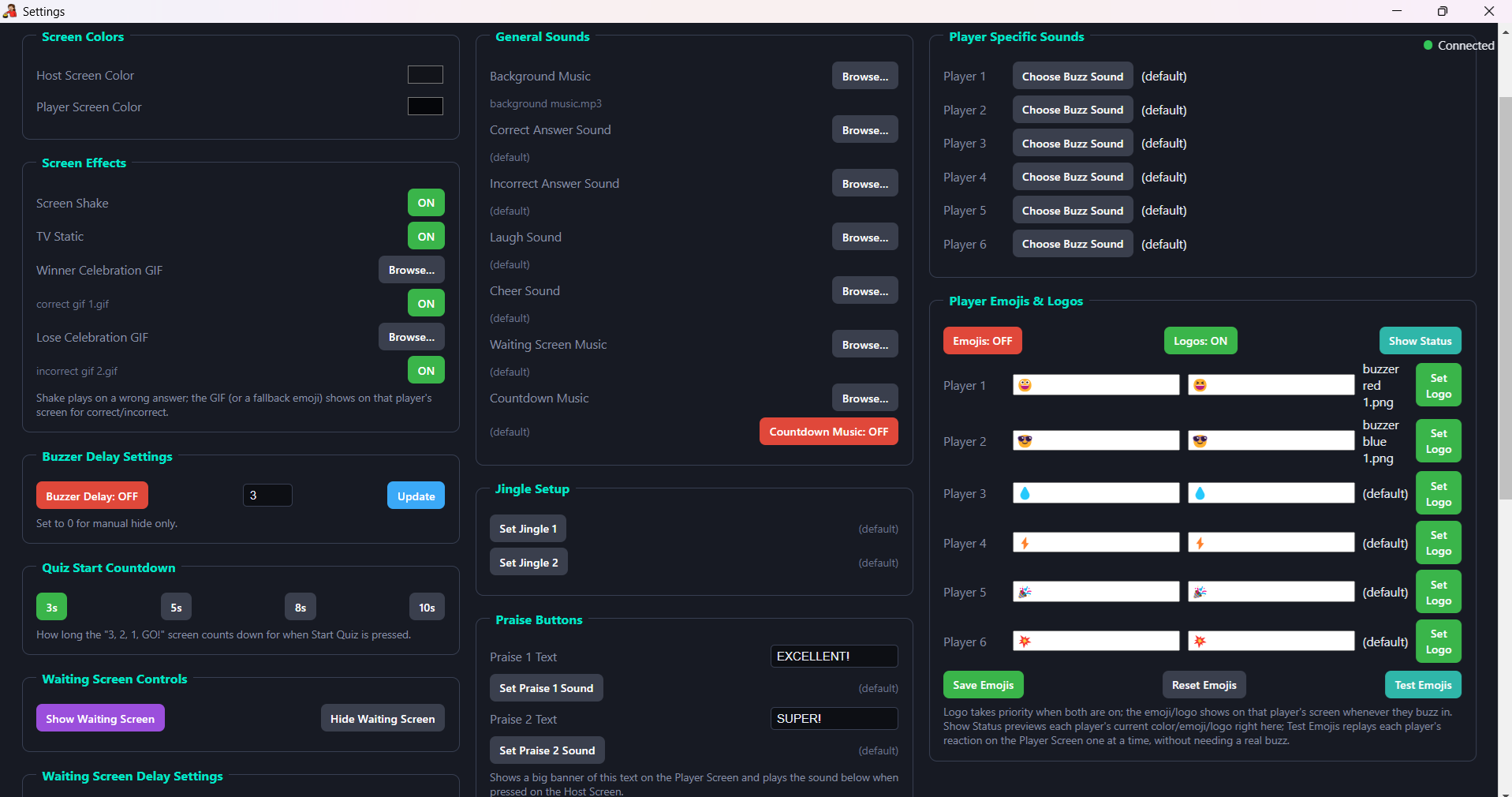 Quiz TV Pro Settings Screen