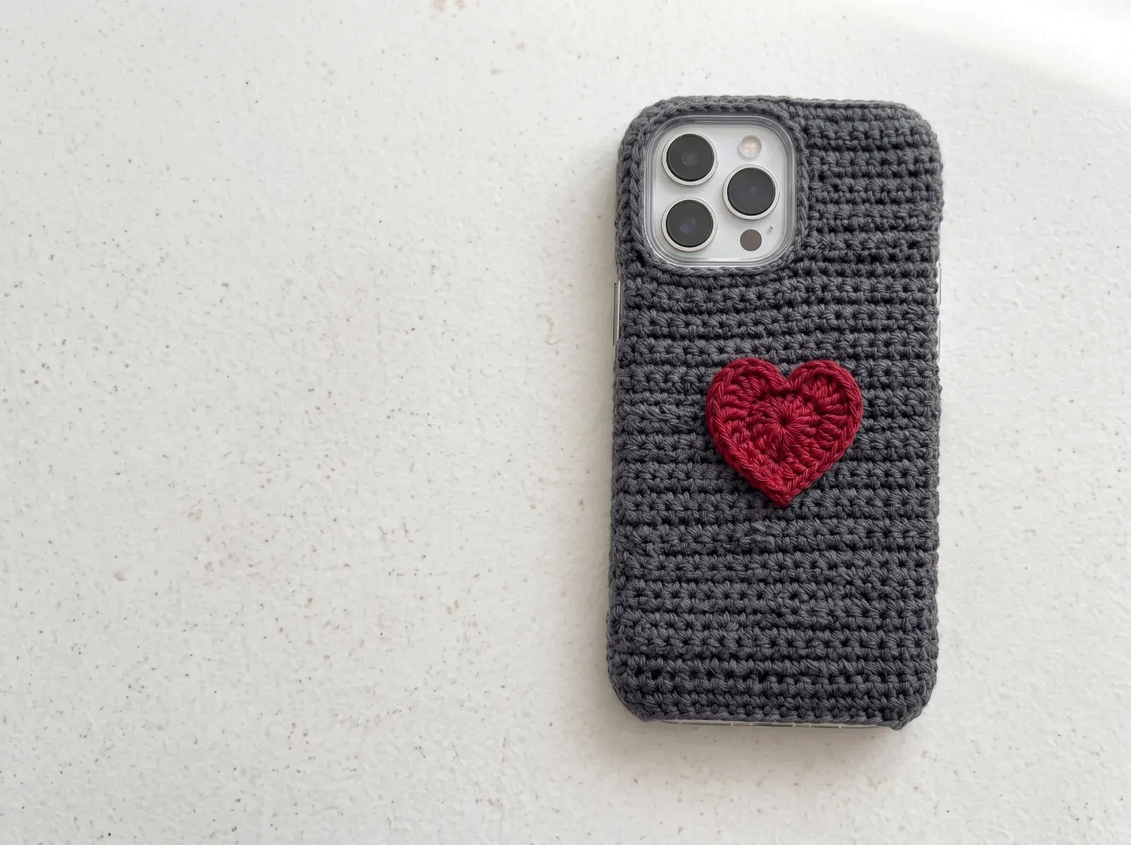 Cherry Heart Crochet Phone Case for iPhone finished crochet project