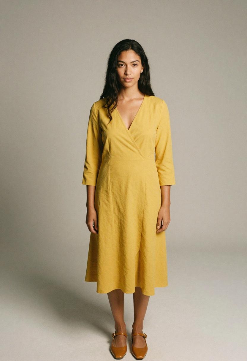 Head-to-toe mustard yellow outfit with double-strap Mary Jane pumps for confident workplace presence