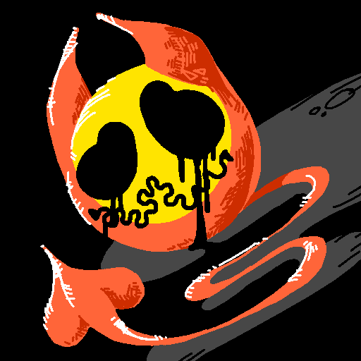 Drawing with a smiley with horns and tail.