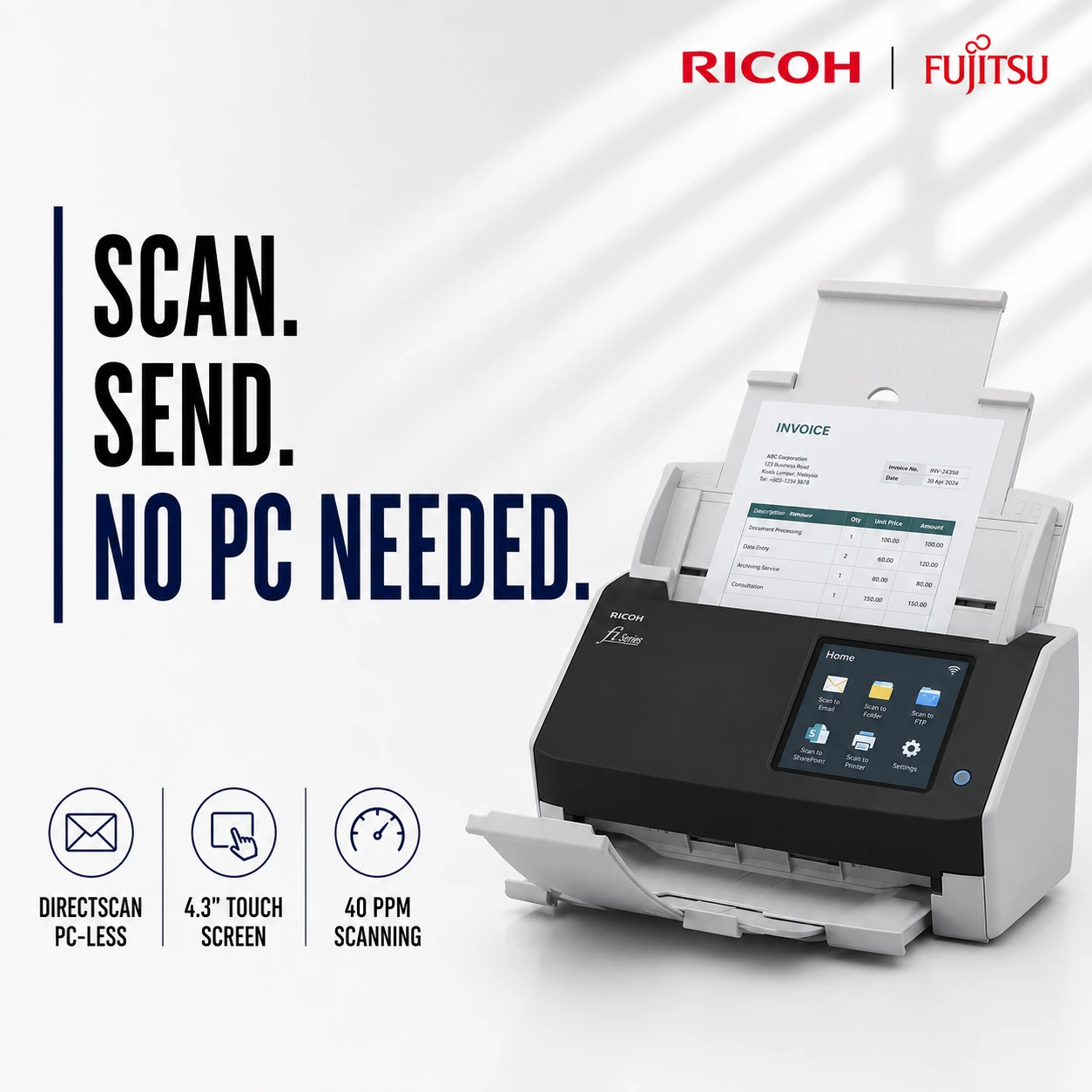 Ricoh fi-8040 PC-Less DirectScan Network Document Scanner Malaysia