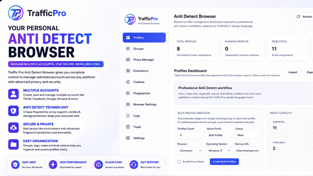 Traffic Pro TikTok views module showing campaign setup and view tracking