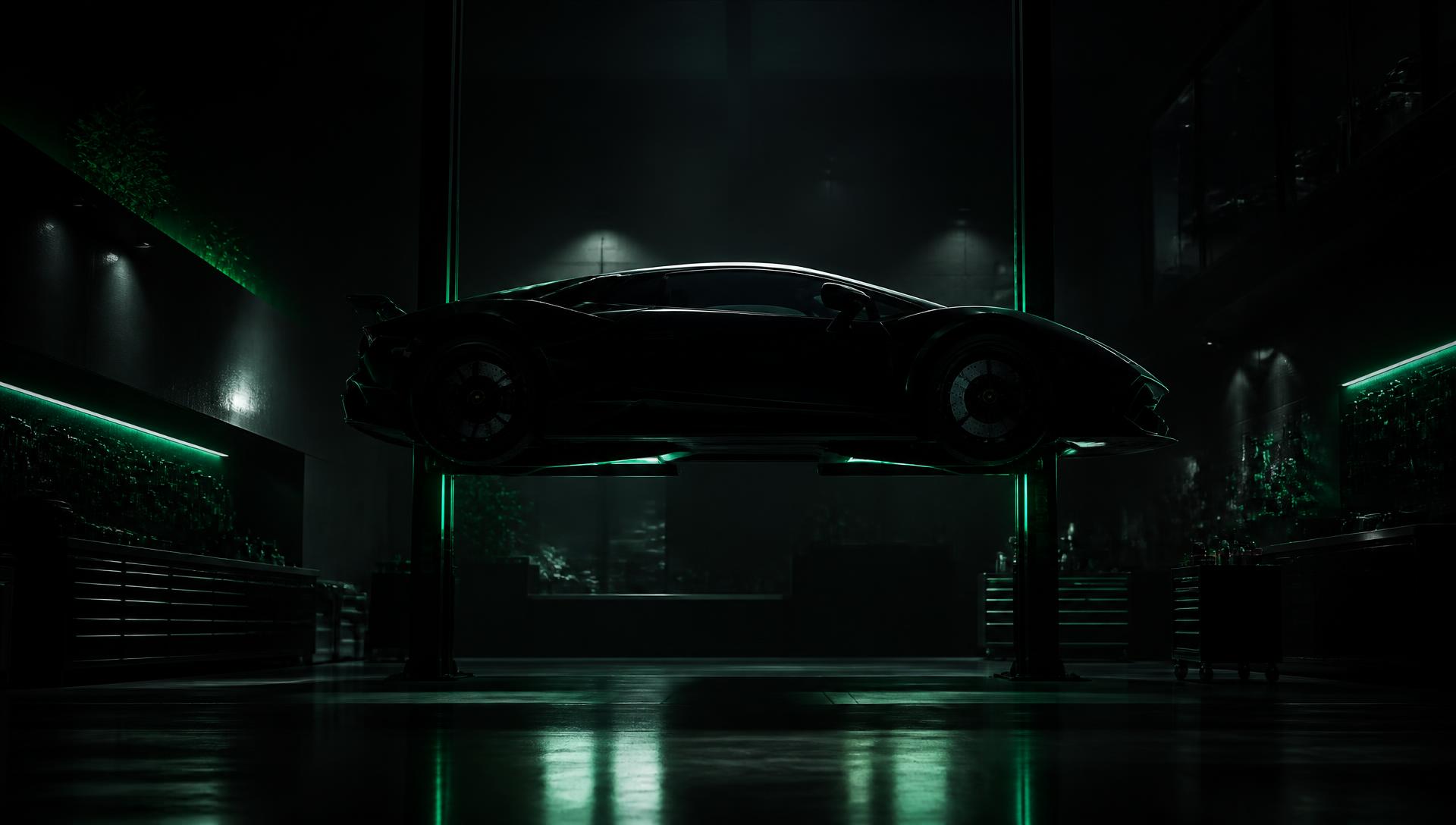 Luxury European car inside the Italian Auto Service Center workshop in Doha
