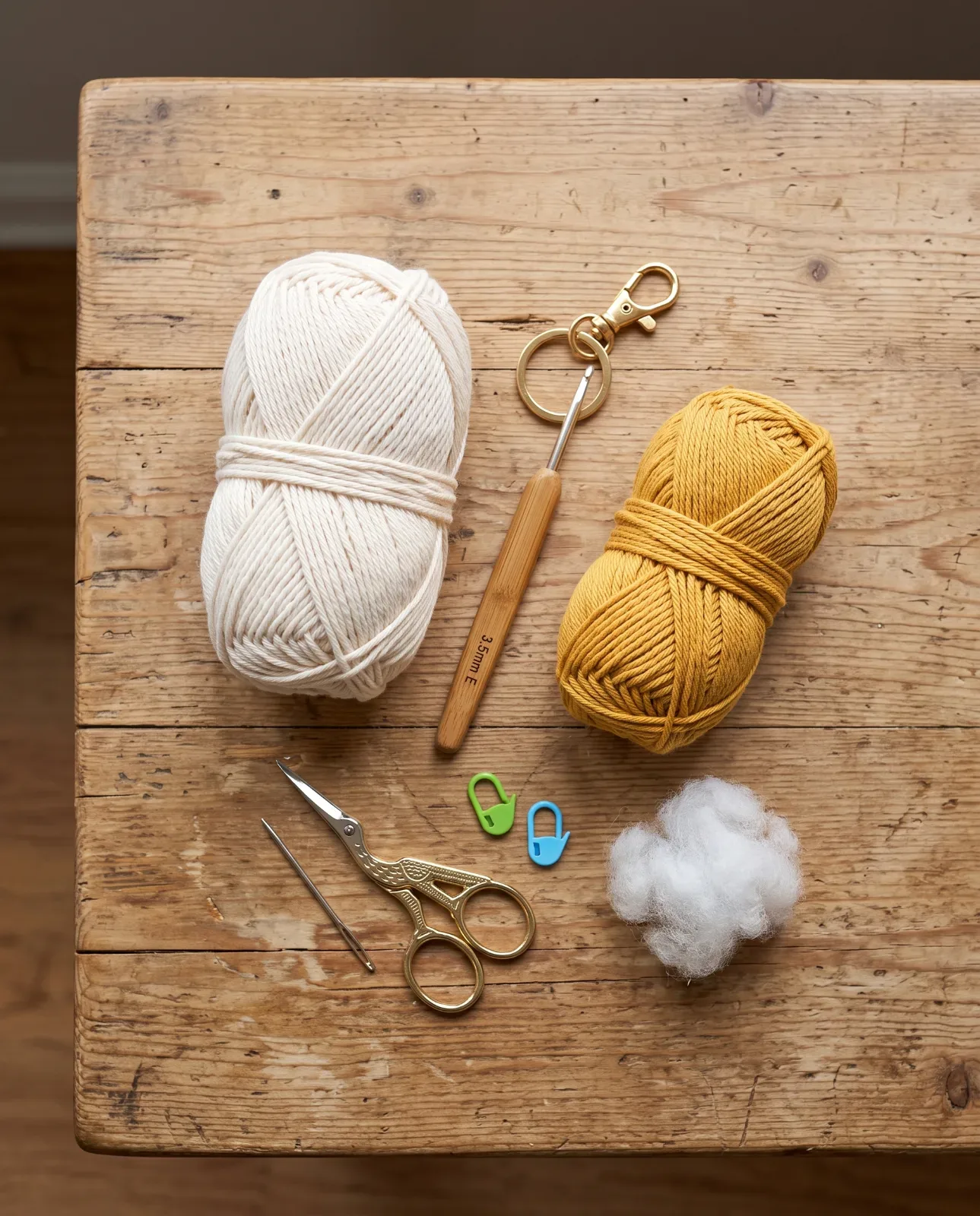 Daisy Bag Charm crochet materials and tools