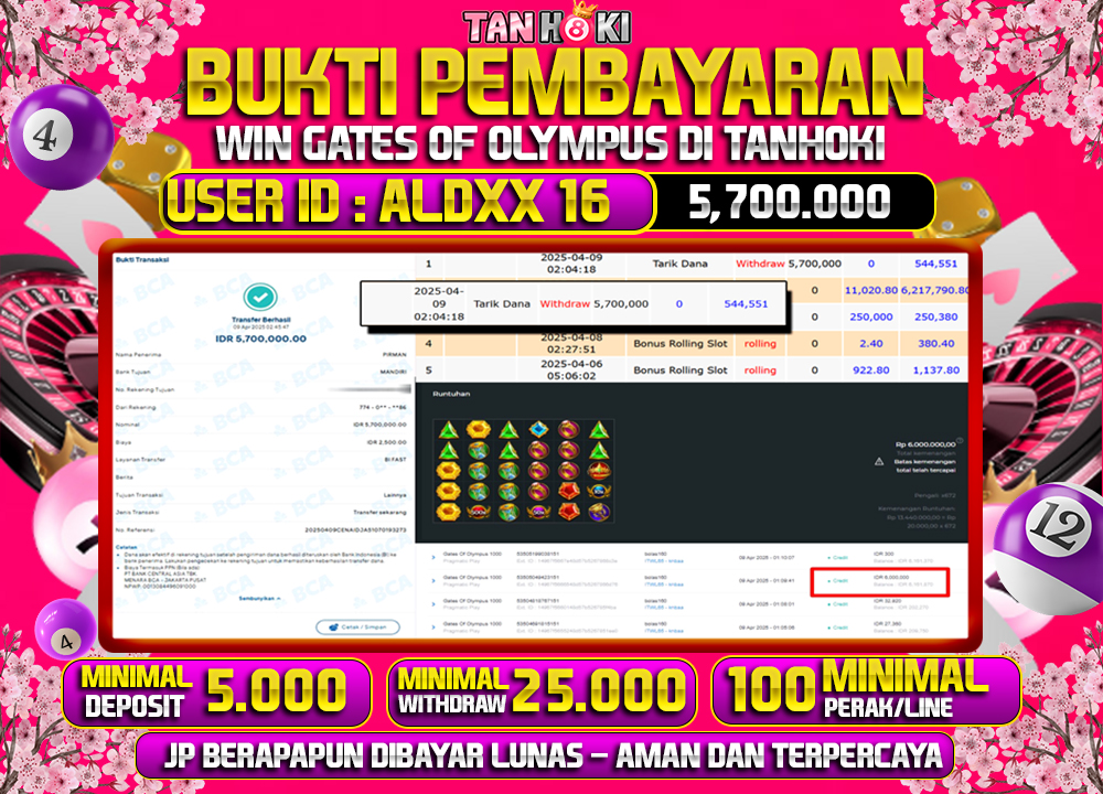 TANHOKI JACKPOT SLOT GATES OF OLYMPUS Rp5.700.000,- LUNAS