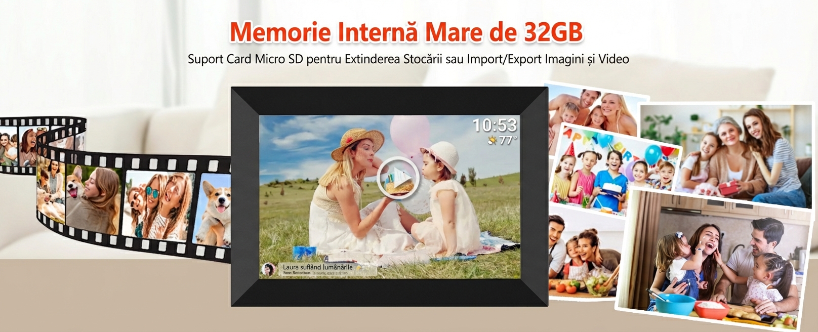Rama Foto Digitala XPQKDC®, WiFi, Aplicatie Frameo, Display 10.1 inch IPS HD 1280x800, Memorie 32GB, Ecran Tactil, Rotire Automata, Slot MicroSD, Transfer Instant Poze si Video, Negru - XPQKDC - rama foto digitala, frameo, wifi, ecran tactil, 10.1 in