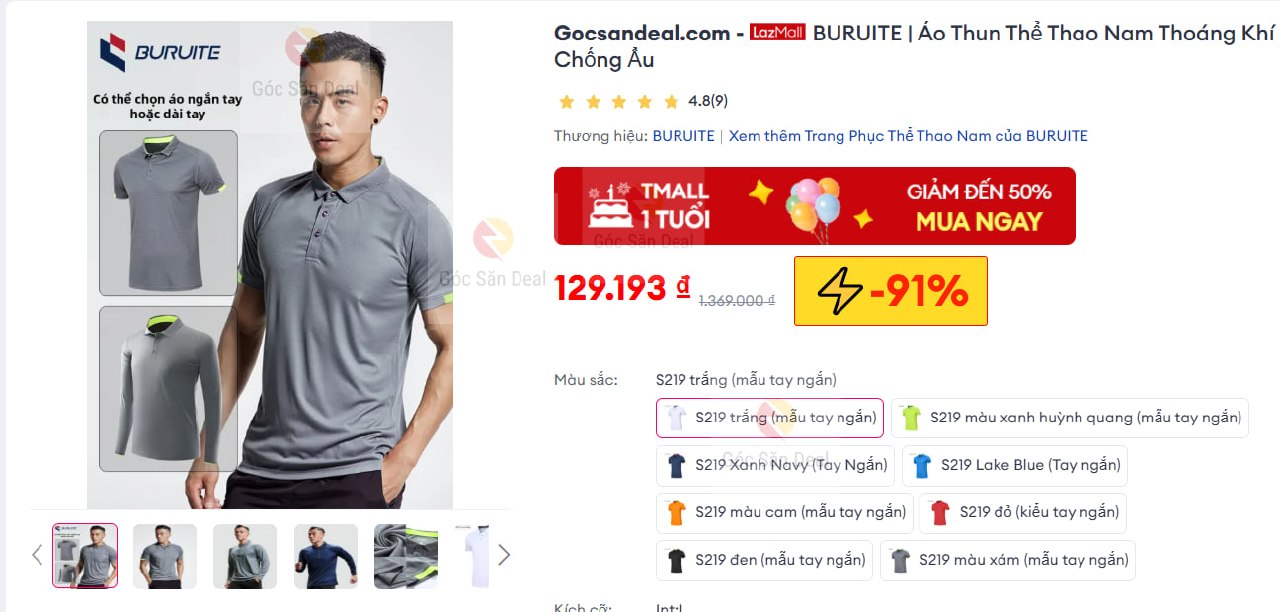 BURUITE | Áo Thun Thể Thao Nam Thoáng Khí Chống Ẩu