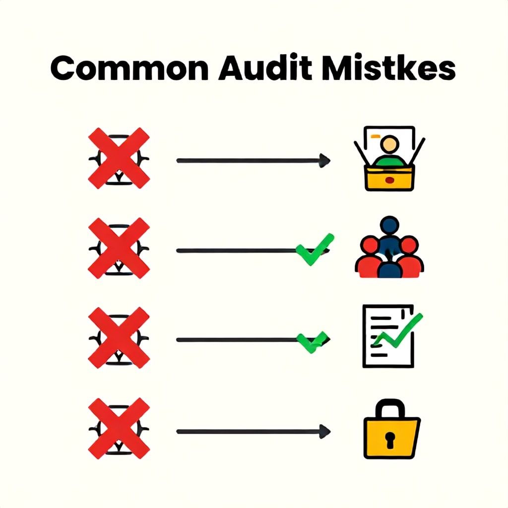 Illustrated checklist highlighting common mistakes that invalidate an AI bias audit