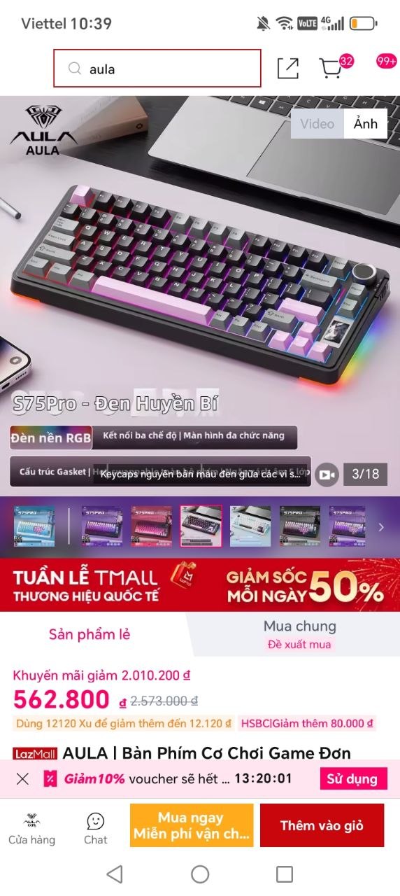 AULA | Bàn Phím Cơ Chơi Game Đơn Giản
