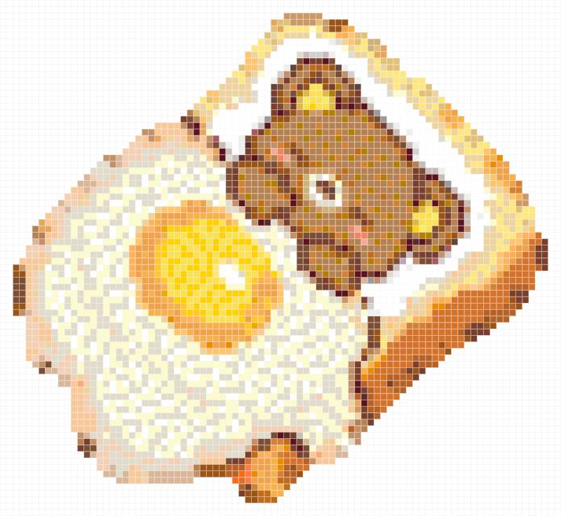 Sleepy Bear on Toast With Fried Egg Pixel Art Perl