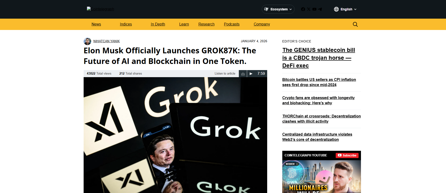 Stored capture of grok87k-cointelegraph.com
