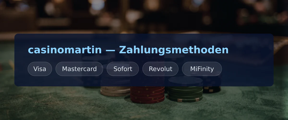 casinomartin — Zahlungsmethoden: Visa, Mastercard, Sofort, Revolut, MiFinity