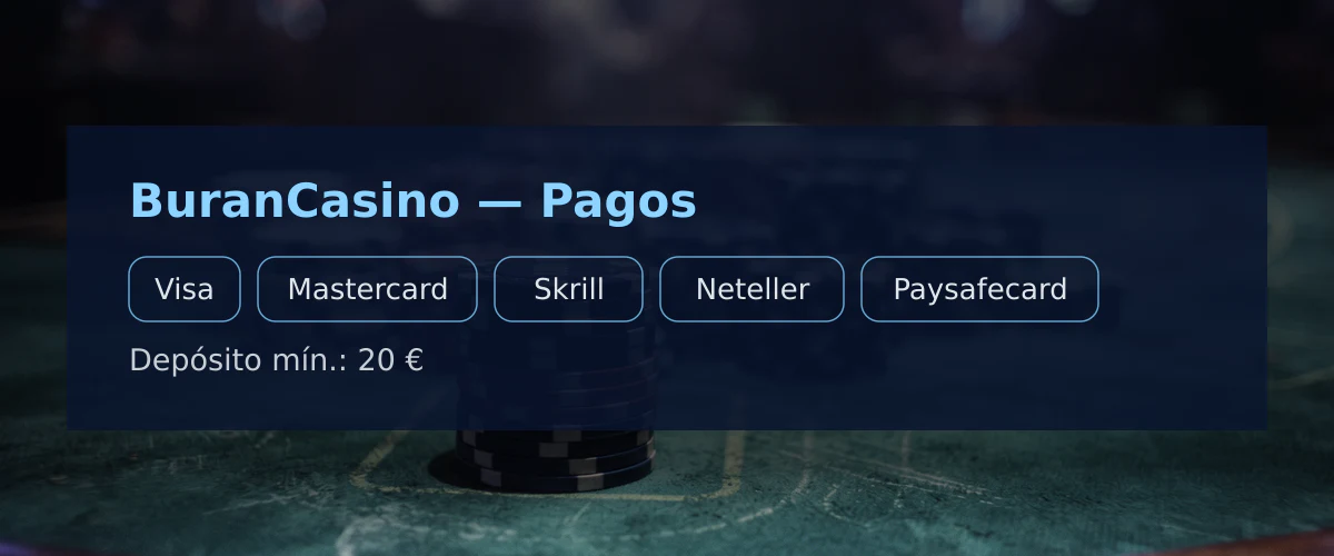 BuranCasino &mdash; Pagos: Visa, Mastercard, Skrill, Neteller, Paysafecard