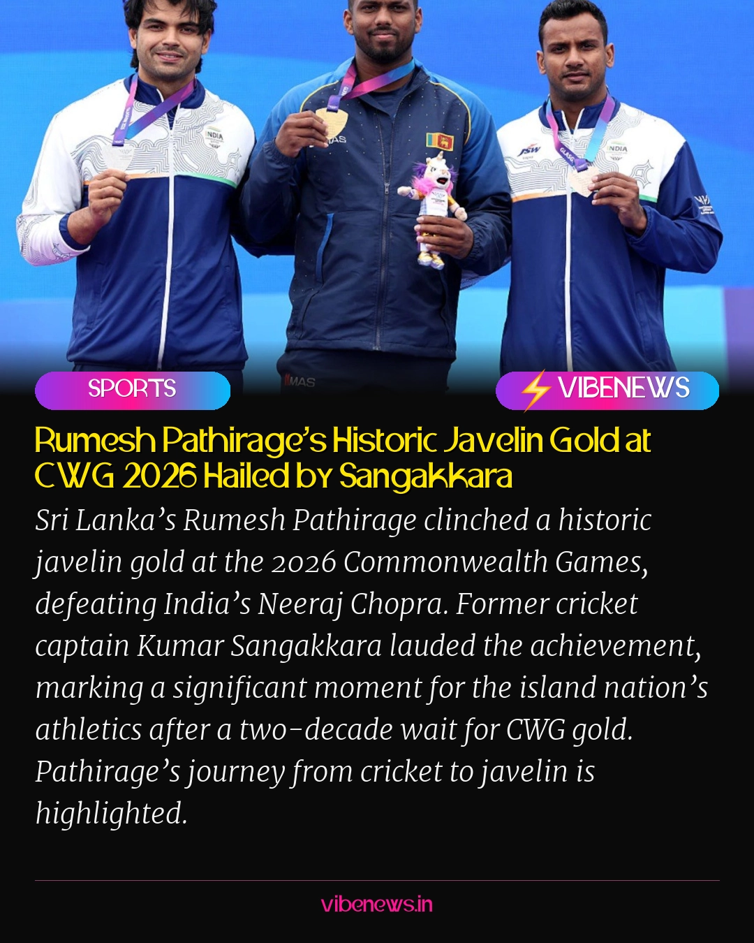 Rumesh Pathirage’s Historic Javelin Gold at CWG 2026 Hailed by Sangakkara