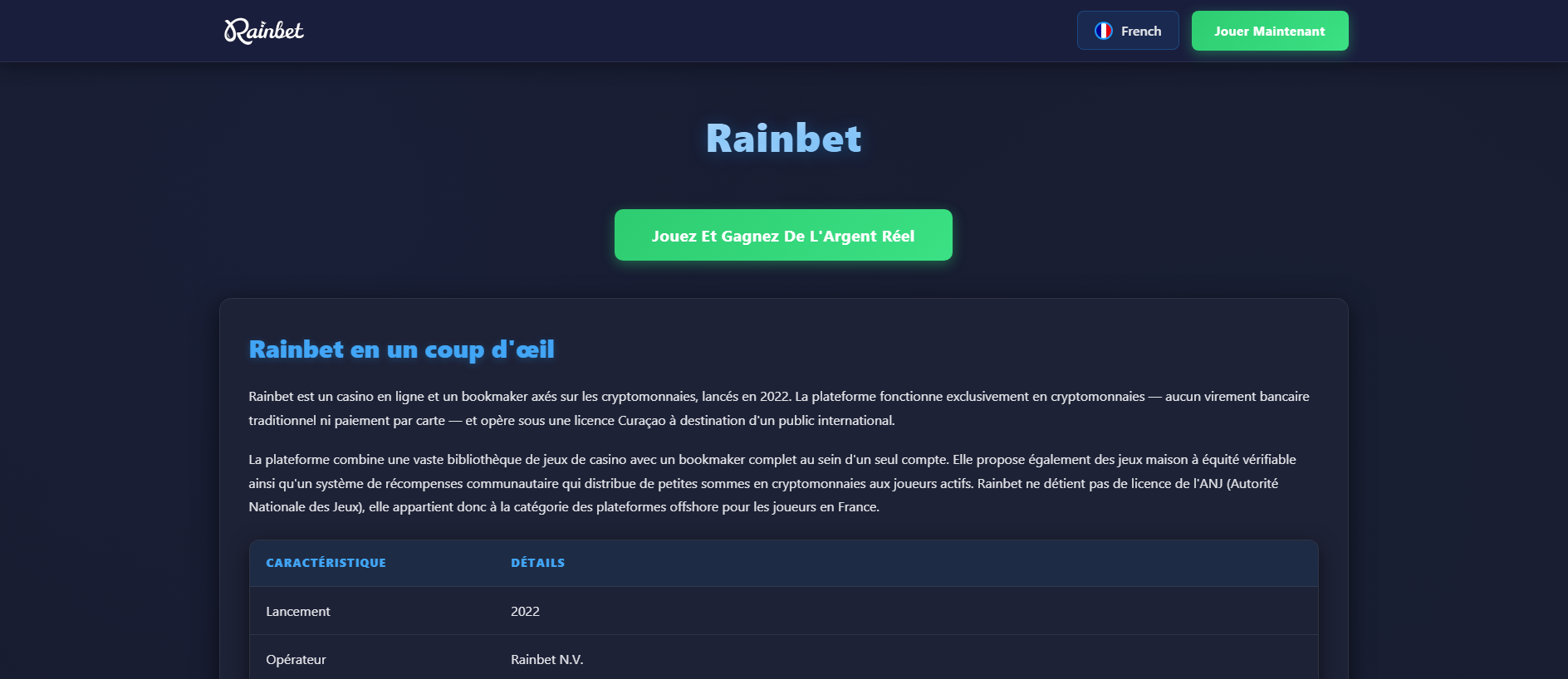 Forensic screenshot of rainbet-24.net showing the phishing page layout