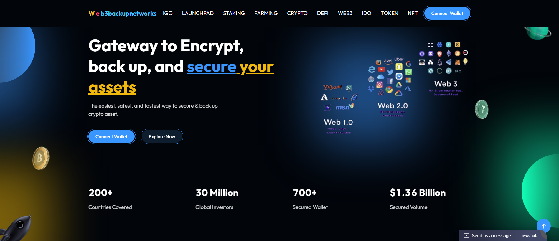 Forensic screenshot of web3backupsnetwork.com showing the phishing page layout
