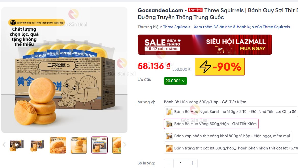 Three Squirrels | Bánh Quy Sợi Thịt Dinh Dưỡng Truyền Thống Trung Quốc