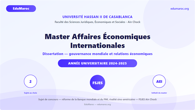 Exemple Concours Master Affaires Économiques Internationales AEI FSJES Ain Chock 2024-2025