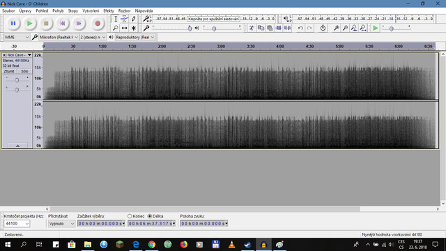 Spectrogram after applying Random Pitch Modulation Audacity plugin to a song