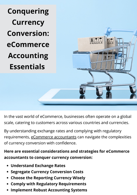 In the vast world of eCommerce, businesses often operate on a global scale, catering to customers across various countries and currencies. As a result, currency conversion becomes a crucial aspect of accounting for eCommerce ventures. Mastering this process is essential for accurate financial reporting, minimizing risks, and maximizing profitability. To know more visit here https://www.esenshi.com/