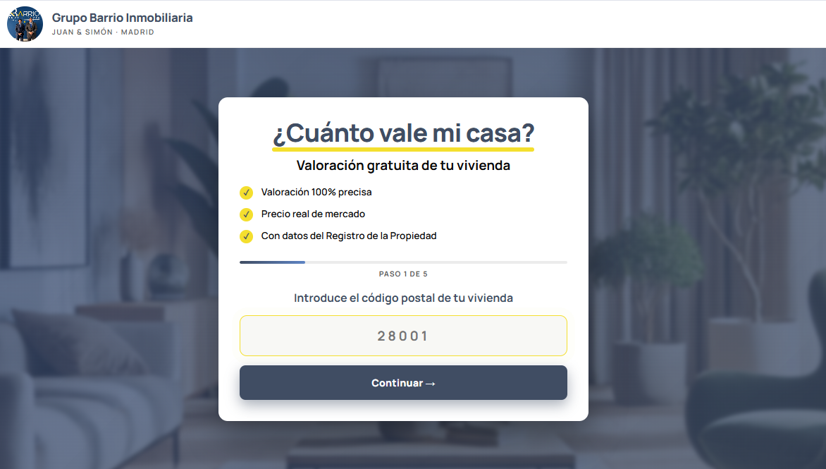 Formulario de valoración gratuita de vivienda como lead magnet inmobiliario