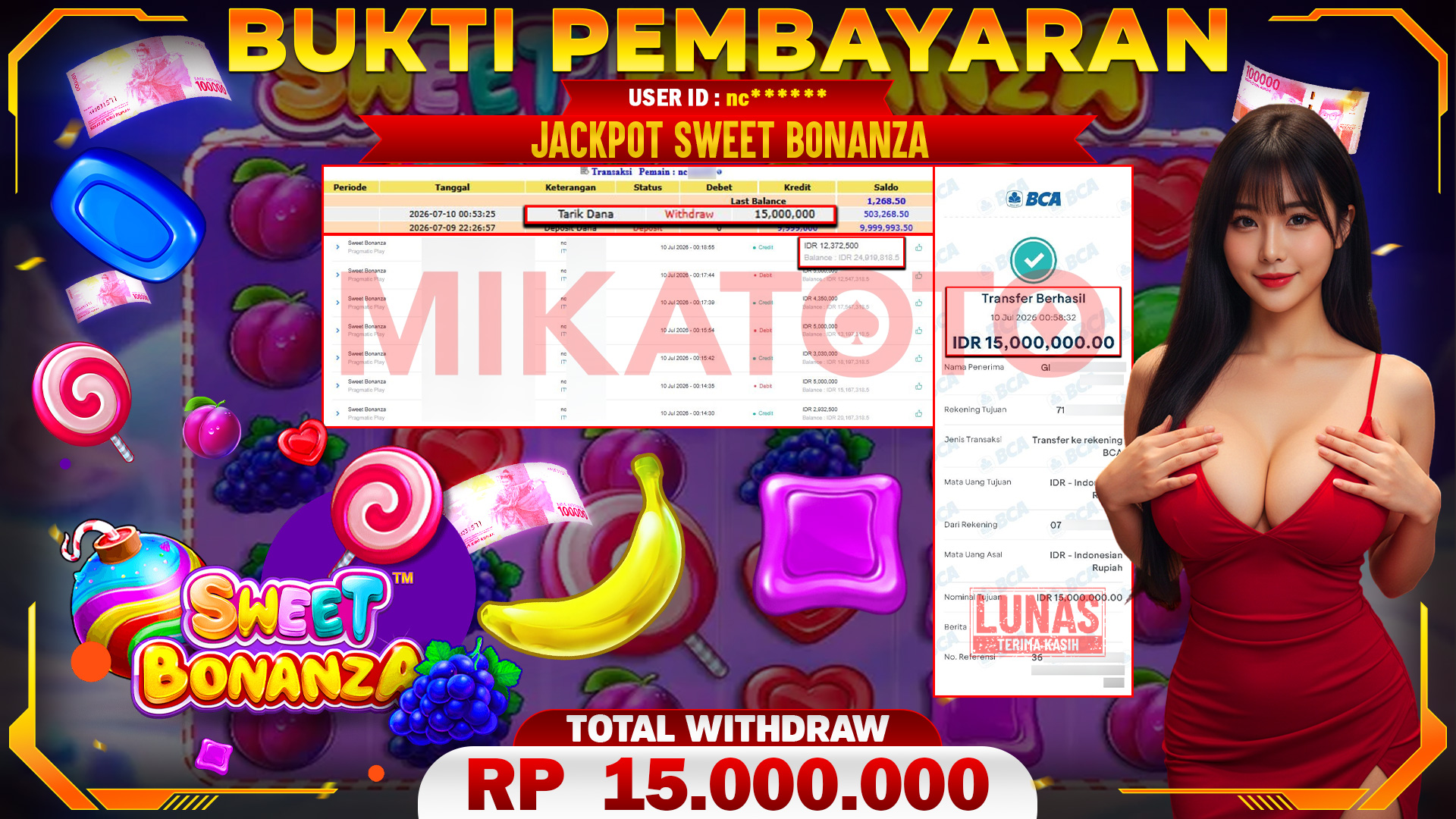 🏆 SELAMAT KEPADA PEMENANG JACKPOT DI Sweet Bonanza - Pragmatic Play 15,000,000🏆