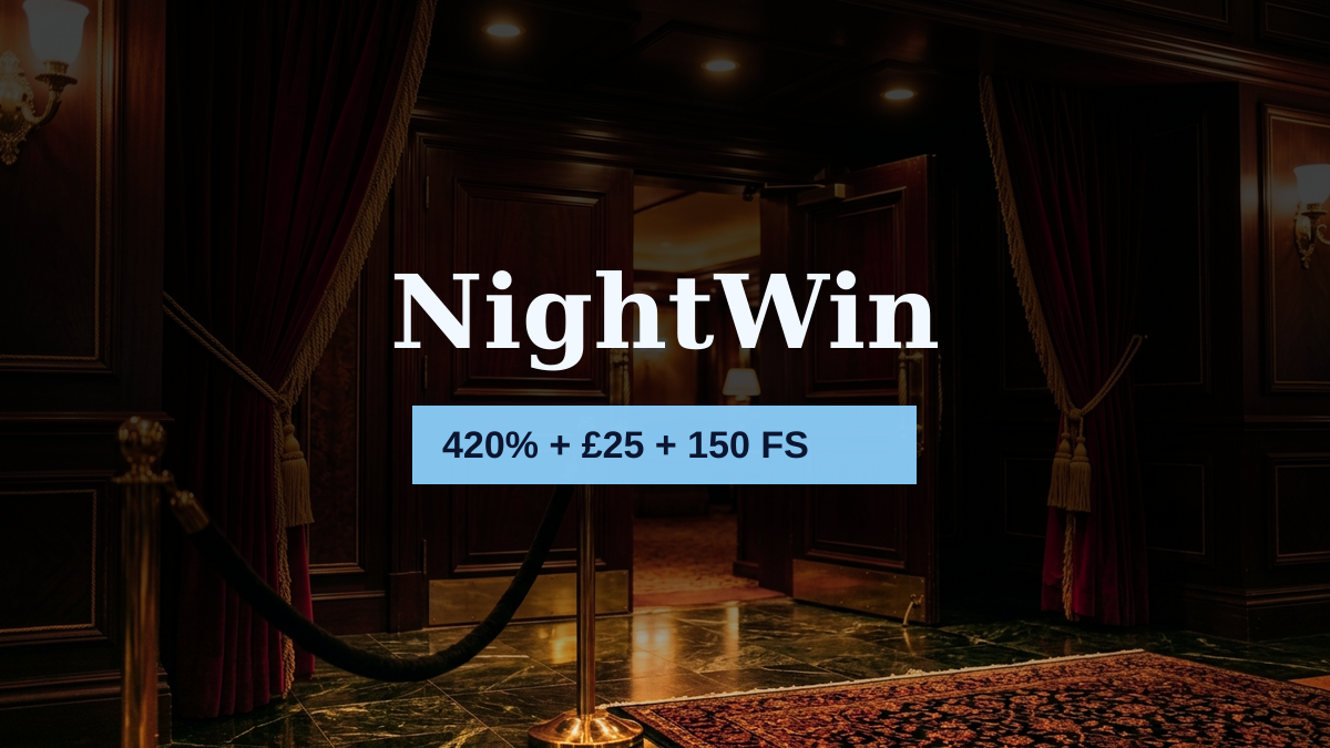 NightWin casino — welcome bonus 420% + £25 + 150 FS, payments: Visa, Mastercard, Skrill, Neteller, Paysafecard