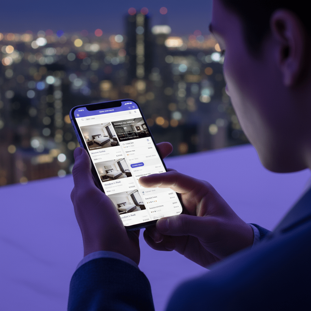 Traveler comparing hotel website and OTA booking options