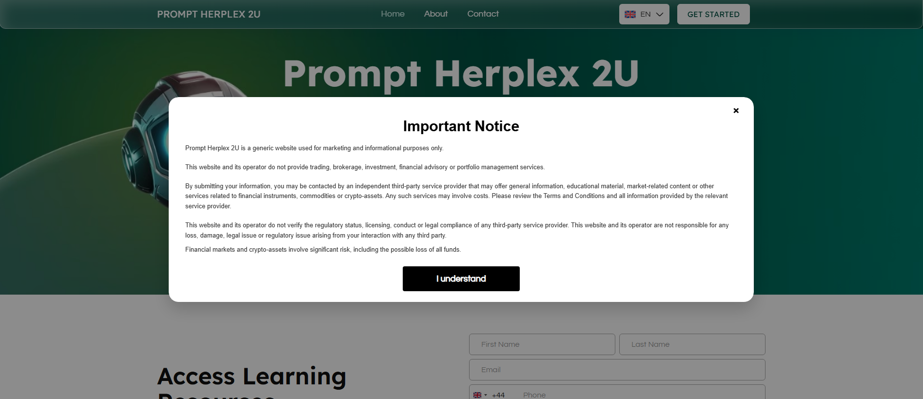 Screenshot of promptherplex2u.live