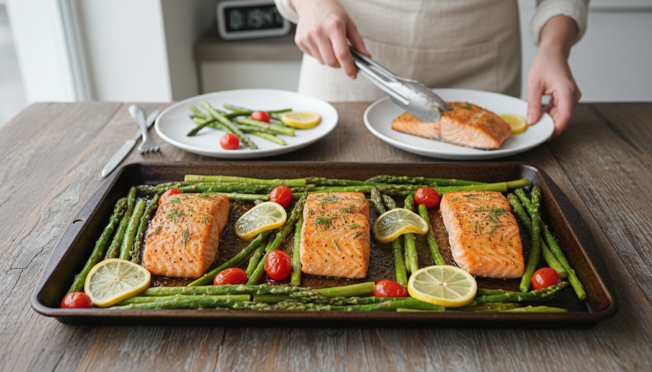 sheet pan salmon with asparagus lemon and herbs