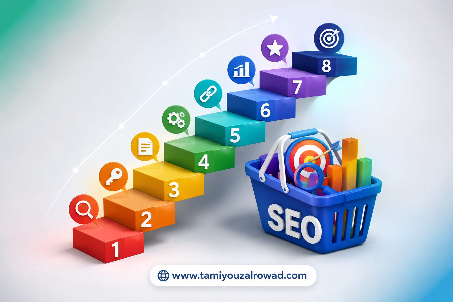 خطوات تحسين محركات البحث seo سلة مرتبة بالتسلسل