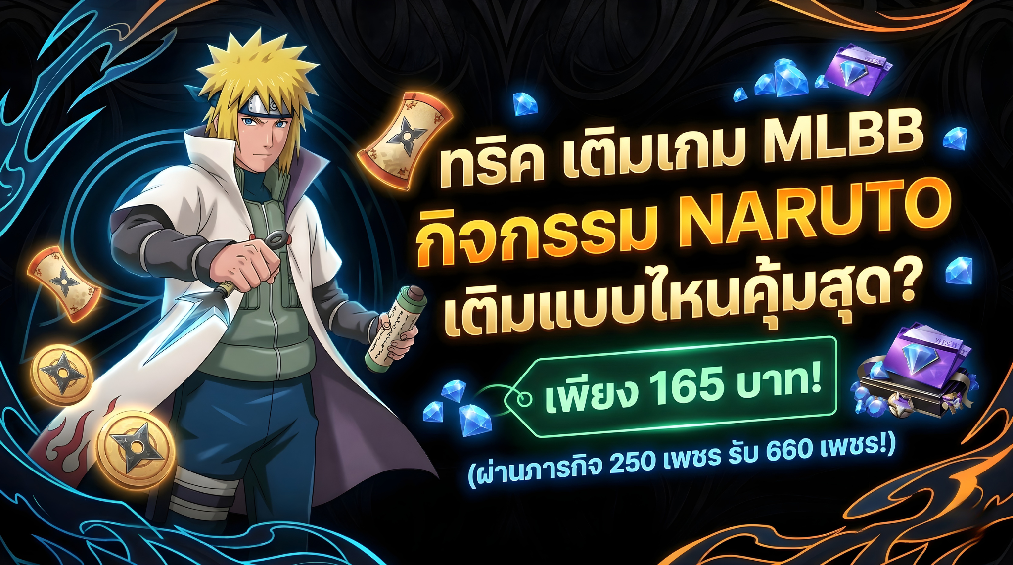 ทริค เติมเกม MLBB กิจกรรม NARUTO ผ่านภารกิจ 250 เพชร ด้วย Weekly Diamond Pass